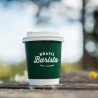 Custom printed biodegradable double wall paper cup with lid with 'Brasil Barista' logo