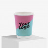 Custom printed BIO-double wall paper cup 240 ml in pink and turquoise