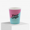Custom printed BIO-single wall paper cup 240 ml in pink and turquoise