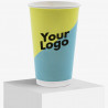Biodegradable 450 ml double wall paper cup in yellow and turquoise with digital print